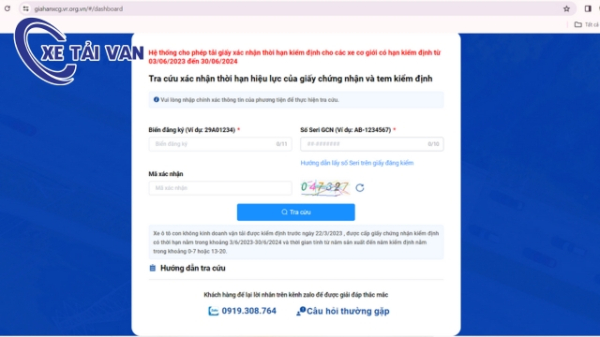 Tra cứu thời hạn hiệu lực của giấy chứng nhận và tem đăng kiểm ngay tại nhà
