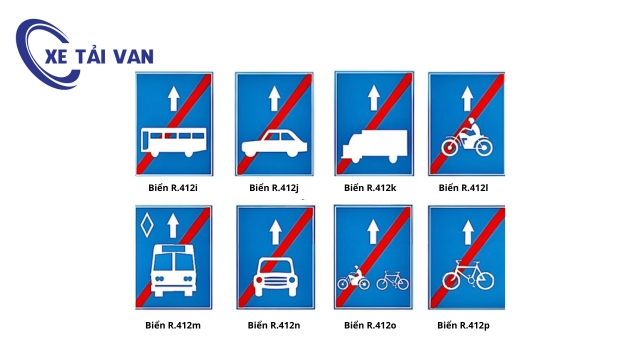 Biển số R.412 (i,j,k,l,m,n,o,p) - Kết thúc làn đường dành riêng cho từng loại xe hoặc nhóm xe