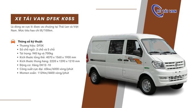 Thông số kỹ thuật xe tải van DFSK K05s