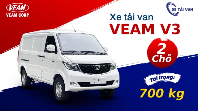 Xe tải van Veam V3 2 chỗ 700kg tổng tải dưới 2 tấn ra vào TP 24H